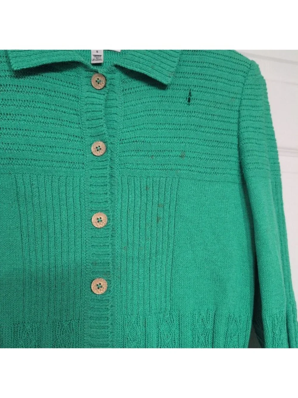 St John Santana Knit Cardigan Womens Size Small Green Wool Blend Long Sleeve